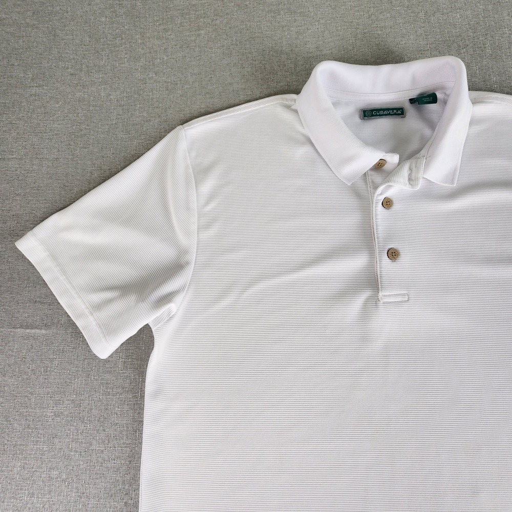 Cubavera Mens Large White Golf Polo Shirt Short Sleeve Fine Textured Knit Resort